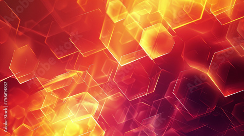 A dynamic digital hexagon abstract background pulsating with energy, featuring gradients of red, orange, and yellow, like a blazing inferno. 8K -