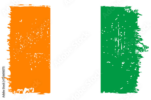 Cote d Ivoire flag - vector flag with stylish scratch effect and white grunge frame. photo