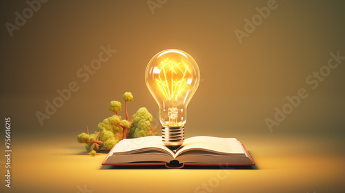 Light bulb with book. Innovation idea, power of knowledge, power of reading, learning, education knowledge