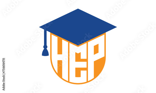 HEP initial letter academic logo design vector template. school college logo, university logo, graduation cap logo, institute logo, educational logo, library logo, teaching logo, book shop, varsity	
