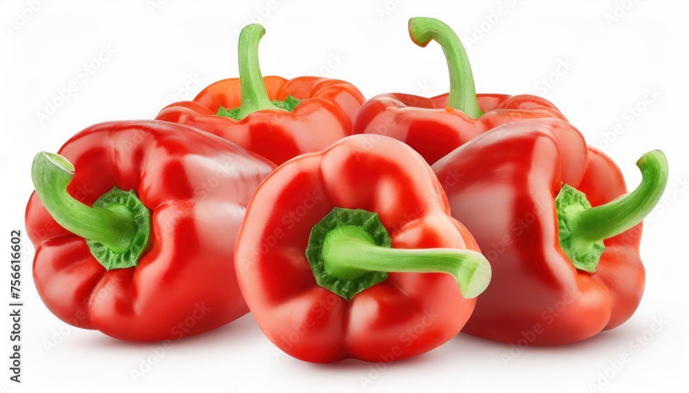 many sweet Pepper, red Paprika, isolated on white background, clipping path, 