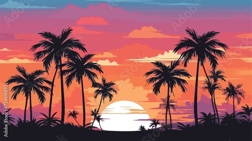 Fototapeta Naklejka Na Ścianę i Meble -  Palm Tree retro sunset look background