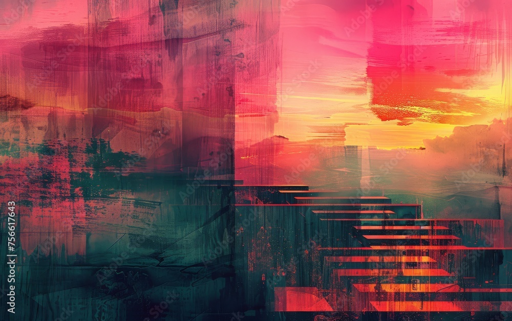 Fototapeta premium Post-Internet Art poster for a tech symposium, abstract digital landscapes