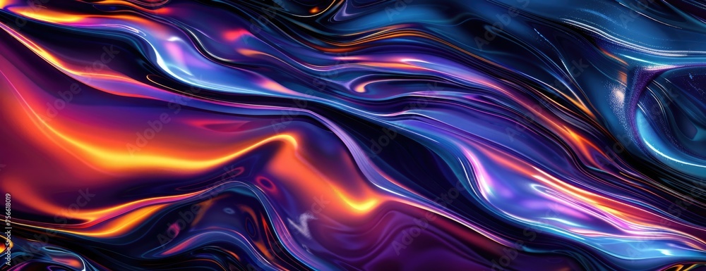 Liquid Metal Mirage: Dynamic Swirls of Blue, Purple, Orange, and Black - Organic Abstract Background