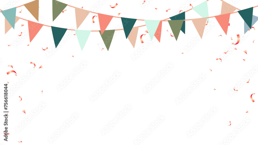 Obraz premium Frame colorful retro bunting garland flag and confetti birthday decoration elements