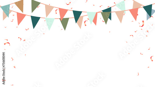 Frame colorful retro bunting garland flag and confetti birthday decoration elements