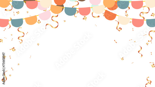 Banner with garland of flags and confetti for holiday, party, birthday, congratulation vector illustration