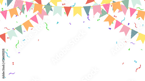 birthday, party, anniversary, holiday decoration elements bunting paper flags and confetti