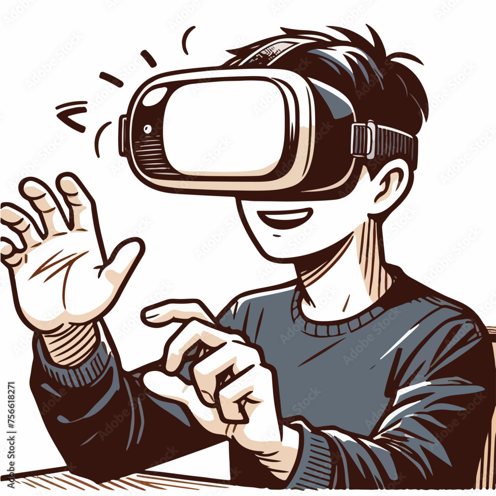 Fototapeta premium person in virtual reality vr glasses, minimalistic vector logo 