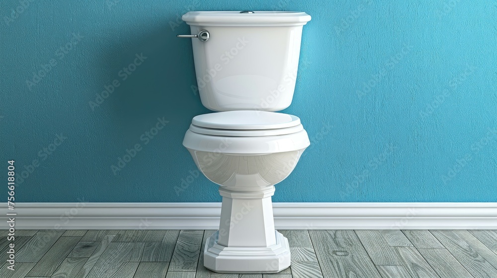 Modern toilet against a vibrant blue wall and wooden floor. Modern toilet against a vibrant blue wall and wooden floor.