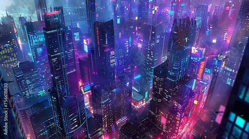 A futuristic cityscape rendered in digital hexagons  with towering skyscrapers and bustling streets pulsating with the rhythm of urban life  bathed in the glow of neon lights. 8K -