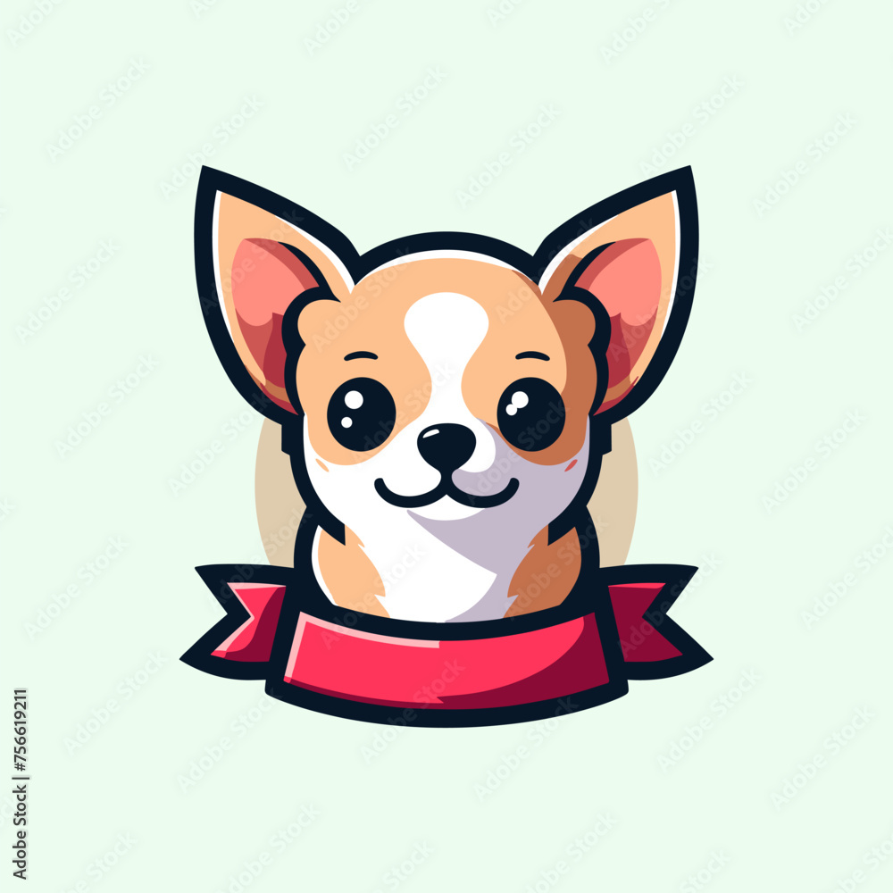 Fototapeta premium Chihuahua Cute Mascot Logo Illustration Chibi Kawaii is awesome logo, mascot or illustration for your product, company or bussiness
