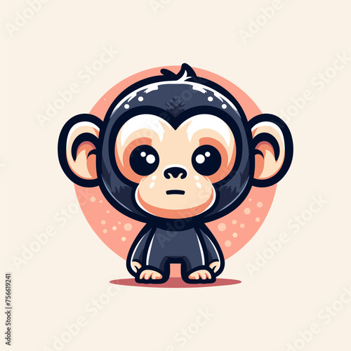 Chimpanzee Cute Mascot Logo Illustration Chibi Kawaii is awesome logo, mascot or illustration for your product, company or bussiness photo