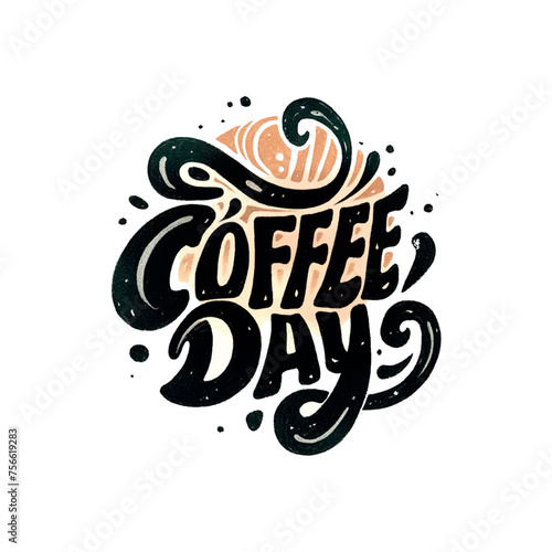 Coffee day is a fun and creative way to promote coffee. The design is playful and eye-catching, with a black and white color scheme and a wavy font that gives it a casual and relaxed vibe