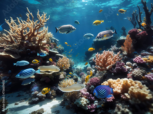 coral reef with fish and coral © Best design template