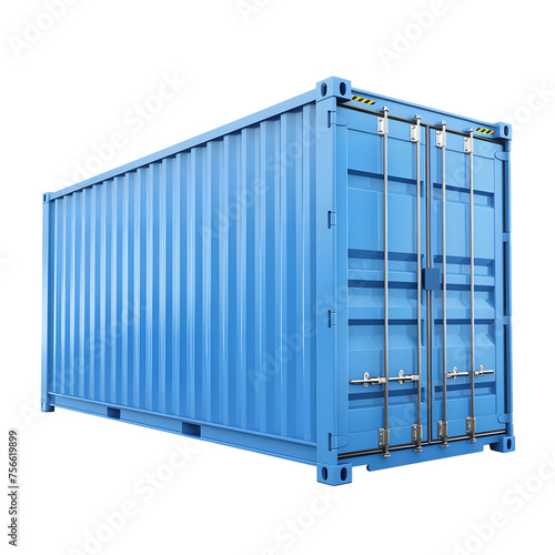 Blue cargo container shipping freight twenty feet. on Transparent Background. Ai Generated 