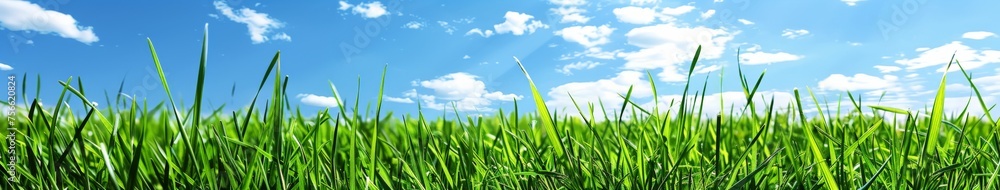 Obraz premium Grassy Field With Blue Sky and Clouds