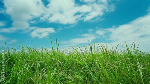 Grassy Field and Blue Sky Landscape