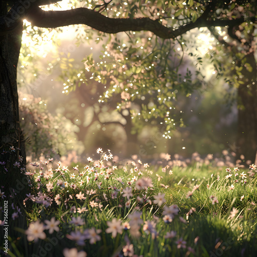 Ethereal scenes of blossoms twirling in a sun-dappled meadow.