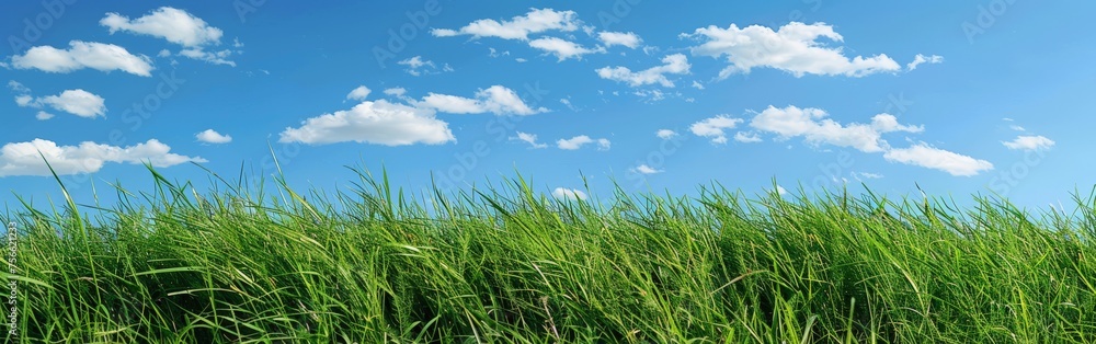 Lush Green Grass Field Under Blue Sky