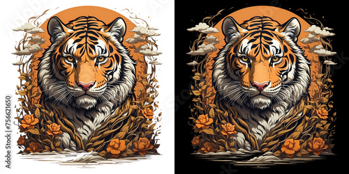 Tiger t-shirt design, dtf sticker clipart. © CreaTvt