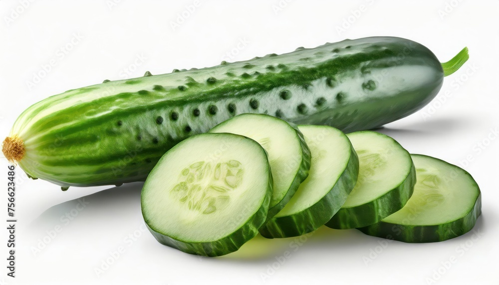 Slices of long cucumber isolated on white Slices of long cucumber isolated on white