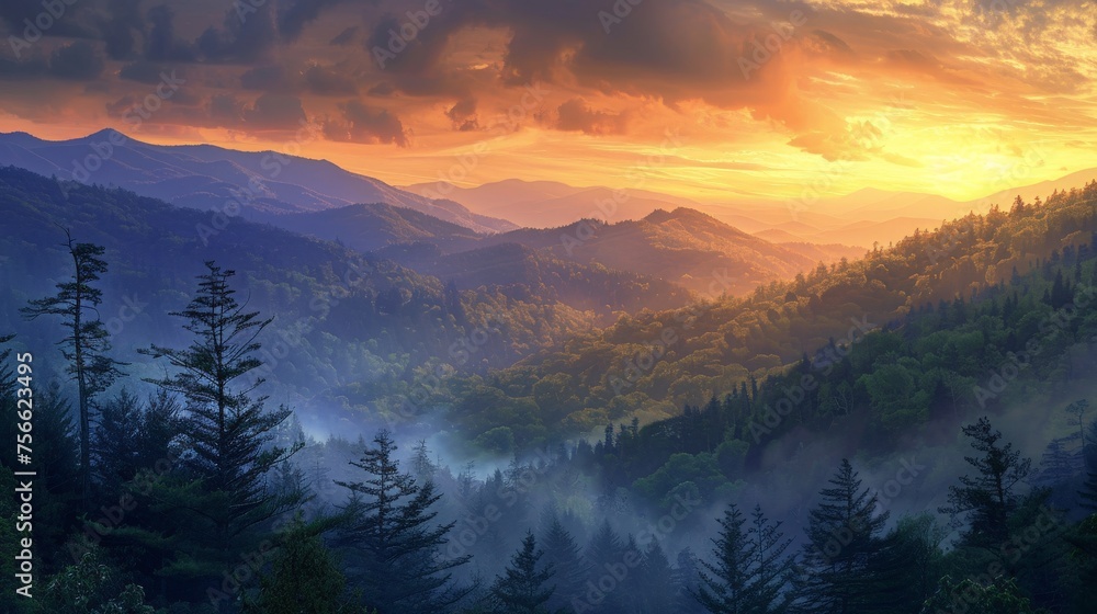 Sun Setting Over Mountain Range Sun Setting Over Mountain Range