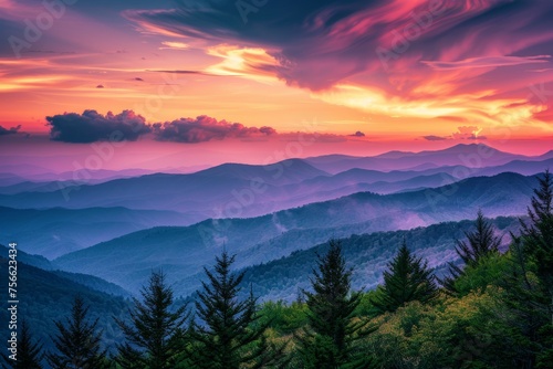 Colorful Sunset Over Mountain Range © BrandwayArt