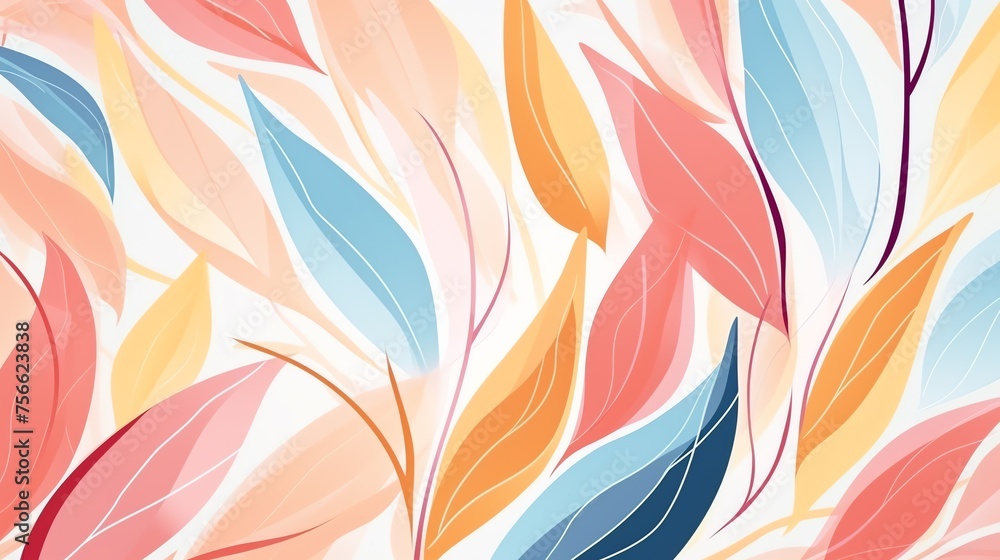 Abstract foliage botanical art with pastel colored leaves, spring wallpaper background Abstract foliage botanical art with pastel colored leaves, spring wallpaper background