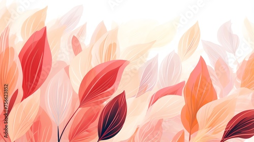 Abstract foliage botanical art with pastel colored leaves  spring wallpaper background