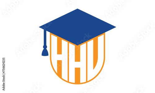 HHV initial letter academic logo design vector template. school college logo, university logo, graduation cap logo, institute logo, educational logo, library logo, teaching logo, book shop, varsity	
 photo