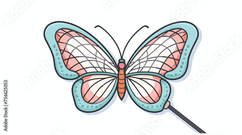 Single cute butterfly net doodle. Hand drawn vector
