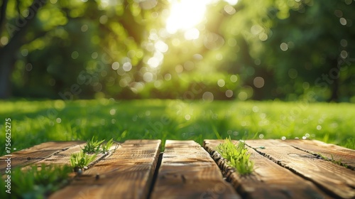 Wooden Deck With Foreground Grass