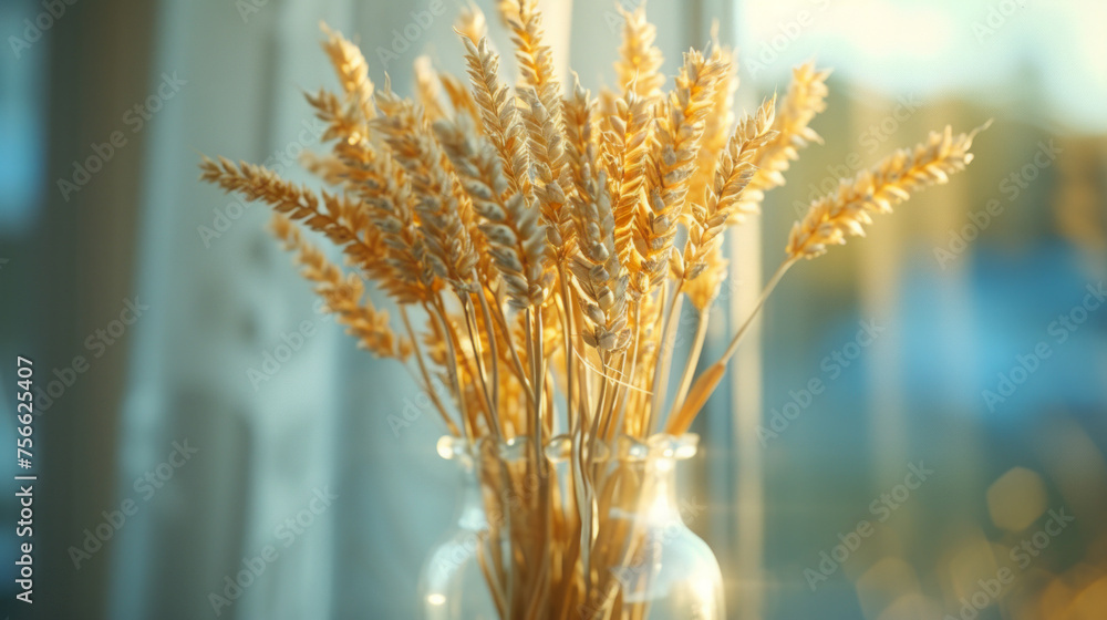 Realistic ears of wheat bouquet in a glass vase Realistic ears of wheat bouquet in a glass vase