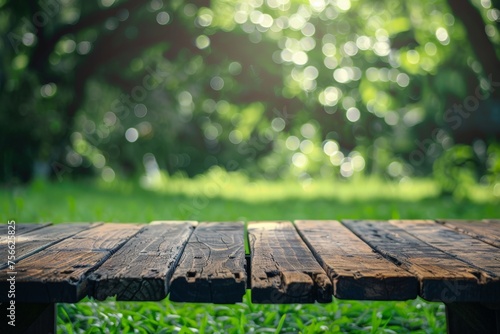 Wooden Table on Green Field