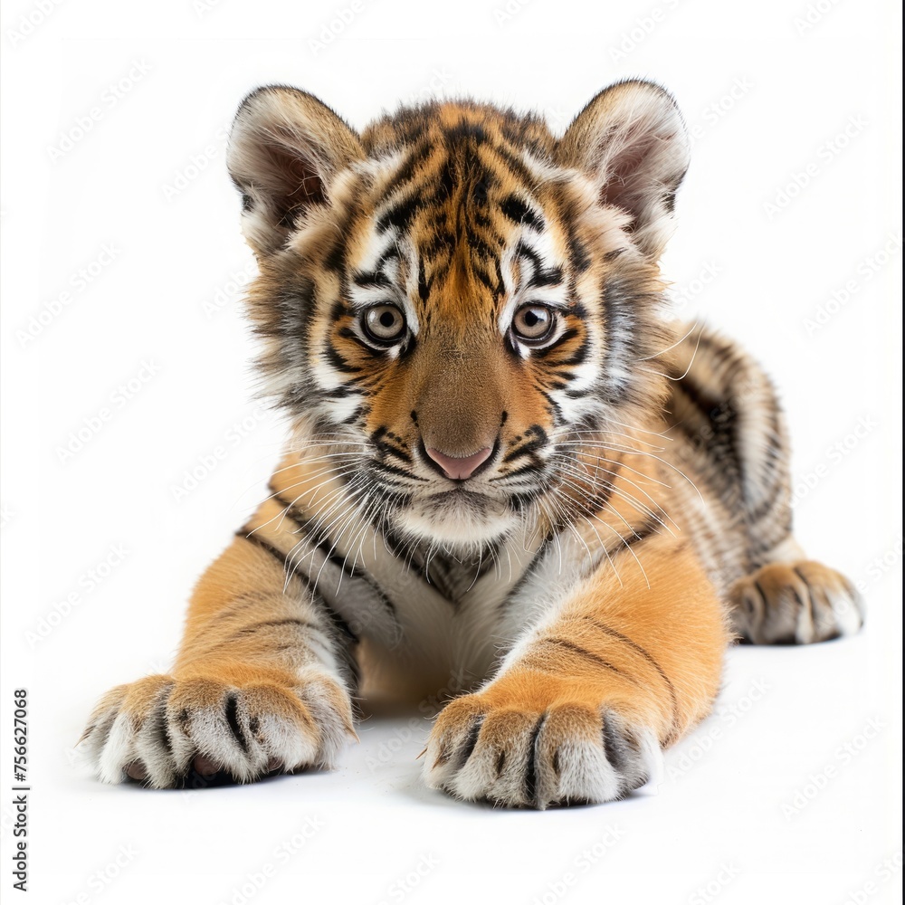 one tiger cub on a white background. one tiger cub on a white background.