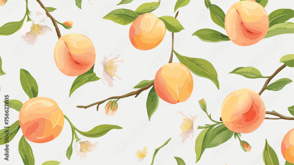 Peach or apricot branch seamless pattern. Hand draw