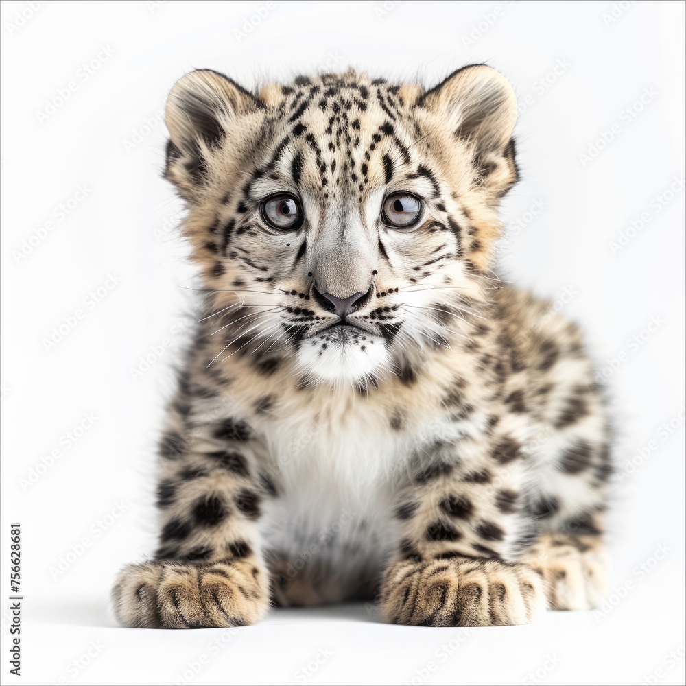snow leopard cub on a white background. snow leopard cub on a white background.
