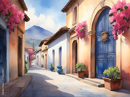 Watercolor Antigua Guatemala Colonial Architecture and Nature. Visual Journey through Towns and Volcanoes photo