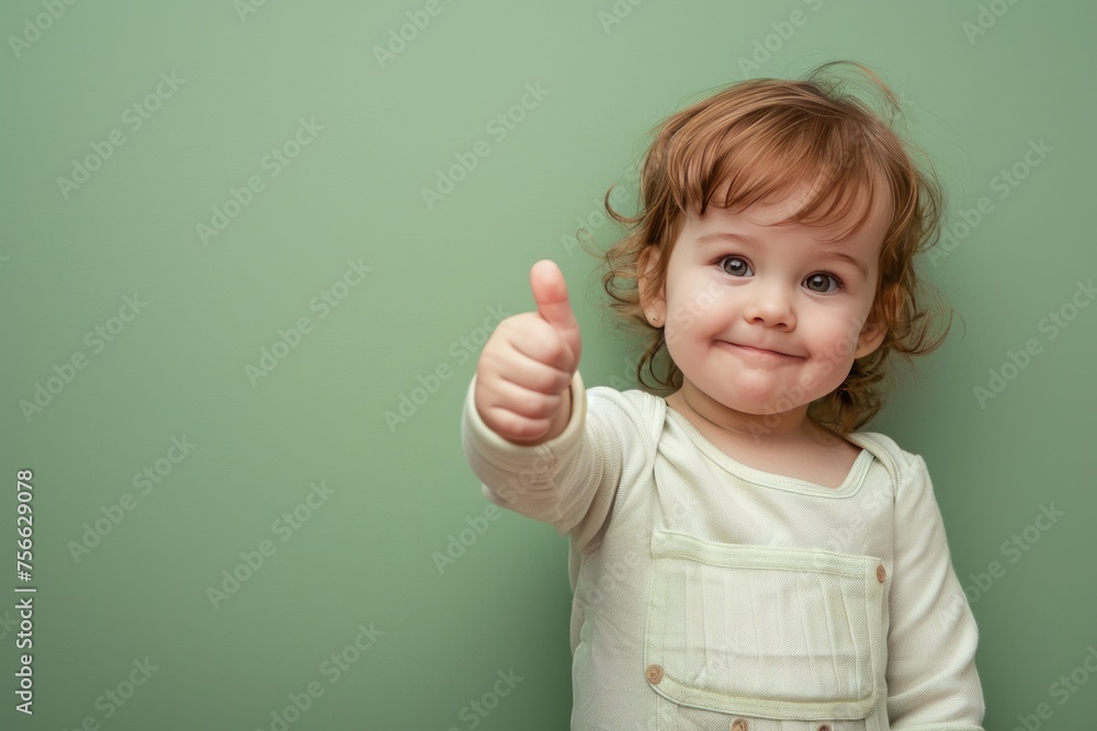 toddler gives thumbs up. He was wearing a white shirt and he was happy toddler gives thumbs up. He was wearing a white shirt and he was happy