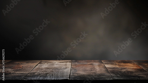 Grey background with a wooden table. AI.