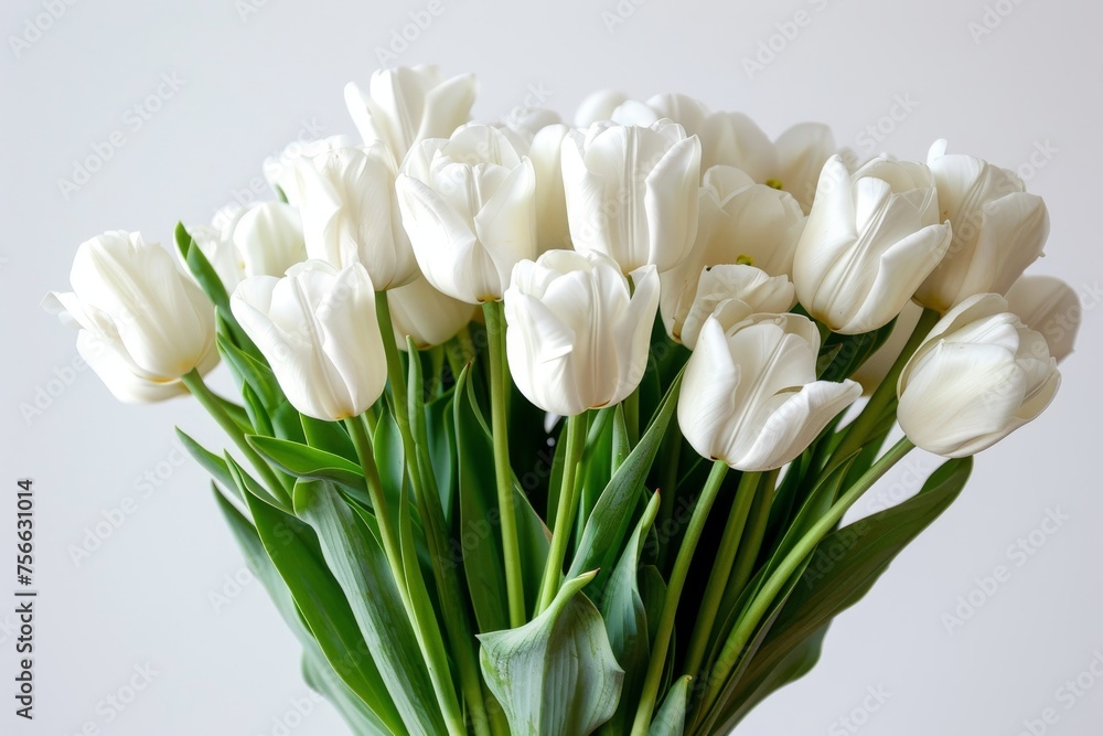 Beautiful bouquet of white tulips on a serene white background, Generative AI Beautiful bouquet of white tulips on a serene white background, Generative AI
