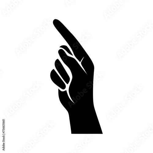A black silhouette of a human hand with one finger up and a white background, as well as white lines representing the fingers and thumb.