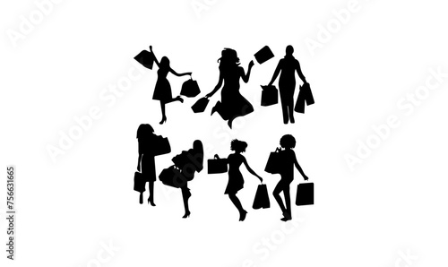women shopping silhouettes vector, women shopping bag silhouettes, women silhouette icon, women shopping bag silhouette icon, shopping bag symbol, design, icon, vector,