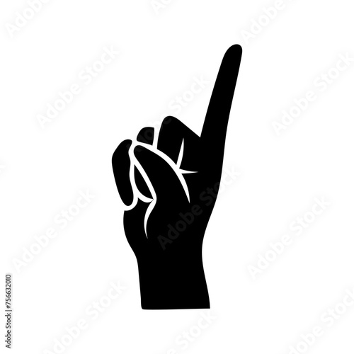 A black silhouette of a human hand with one finger up and a white background, as well as white lines representing the fingers and thumb.