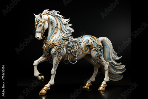 The elegance of Art Nouveau through this graceful horse design, featuring flowing lines and intricate, nature-inspired motifs.