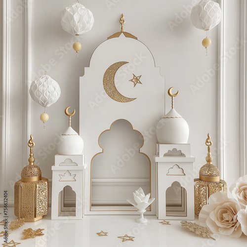 Ramadan Kareem muslim holiday 3d ramadan postcard, generative AI photo