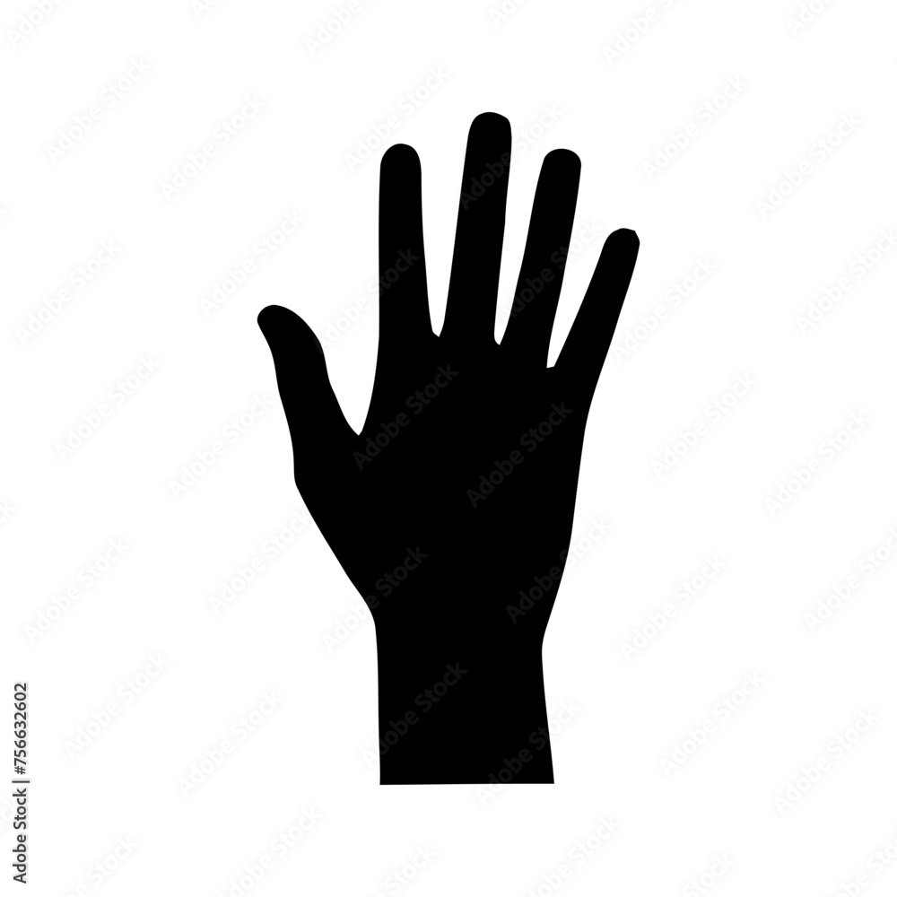 Vector silhouette of a human hand, palm. Drawn in black on a white background. Vector silhouette of a human hand, palm. Drawn in black on a white background.