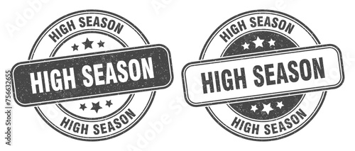 high season stamp. high season label. round grunge sign