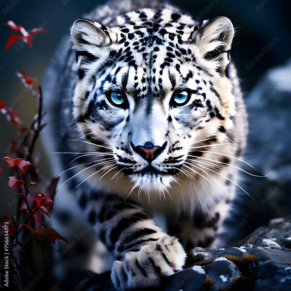 Fototapeta premium Elusive Majesty: Snow Leopard in Natural Habitat